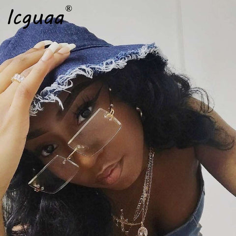 Fashion colorful Rimless Rectangle Sunglasses